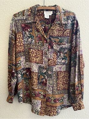 Vintage Tess Silk Patterned Button Down Women’s Size Small